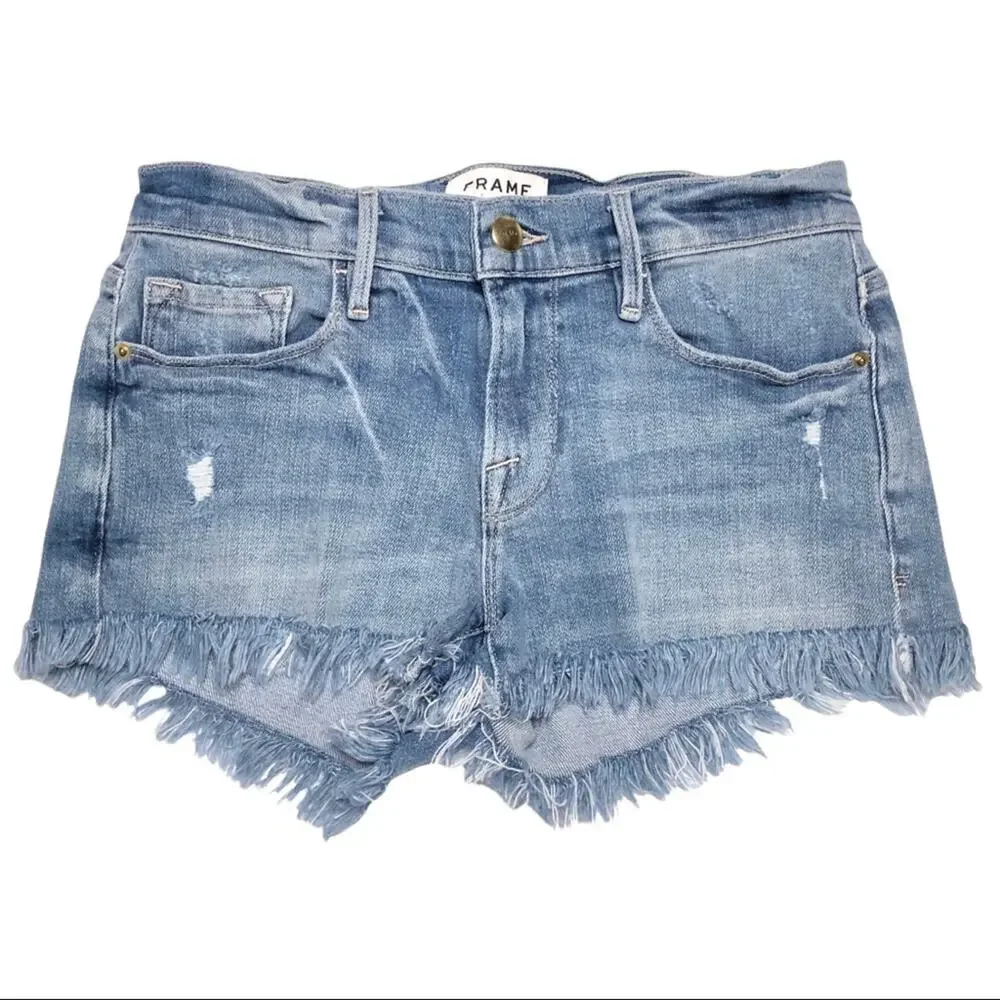 FRAME Denim Le Cutoff distressed frayed denim shorts Size 24